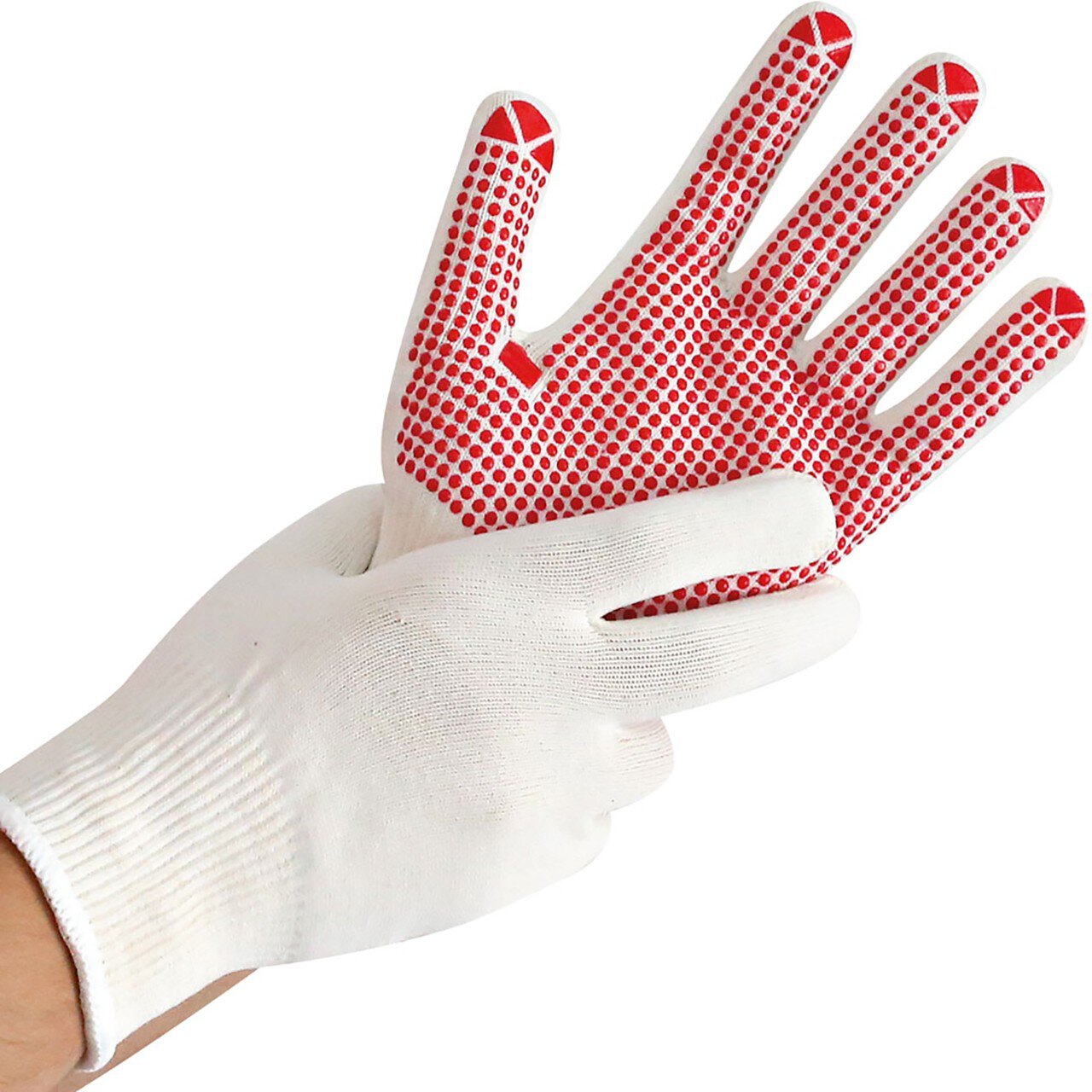 Hygostar Polyamid-Baumwollhandschuh STRUCTA II ROT, rote PVC-Noppen, weiß, Größe L #zoom-1