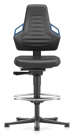Laboratory chair NEXXIT 3, with glider and foot ring, imitation leather, blue handles #zoom-1
