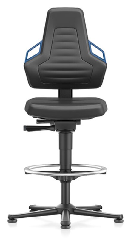 Laboratory chair NEXXIT 3, with glider and foot ring, imitation leather, blue handles