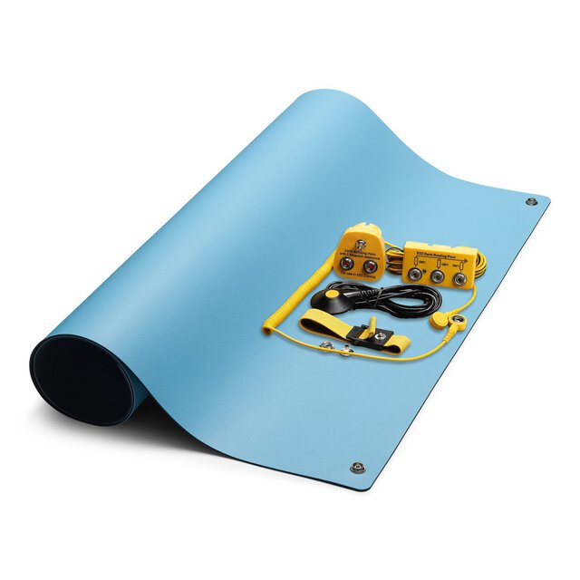 ESD-Tischmatten Set Pro Plus, blau, 6-teilig, inkl. Erdungspunkt, div. Größen