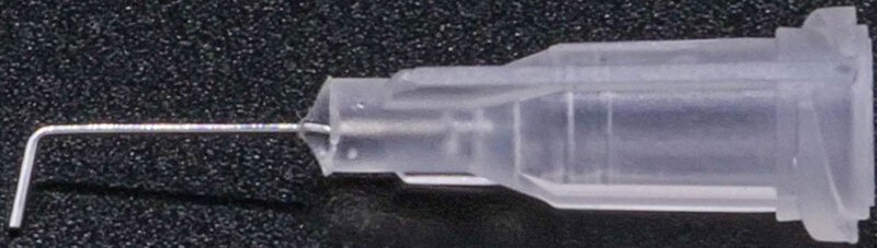 Dosiernadel 0,5", 90° gewinkelt, Gauge 27, transparent, spitzenform abgewinkelt