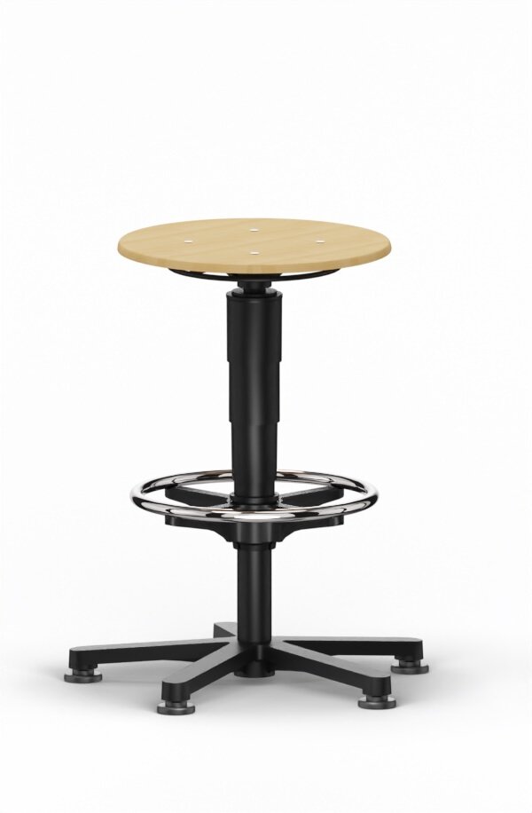 Allround stool 3, with glides and foot ring, natural beech plywood, green color ring #zoom-1