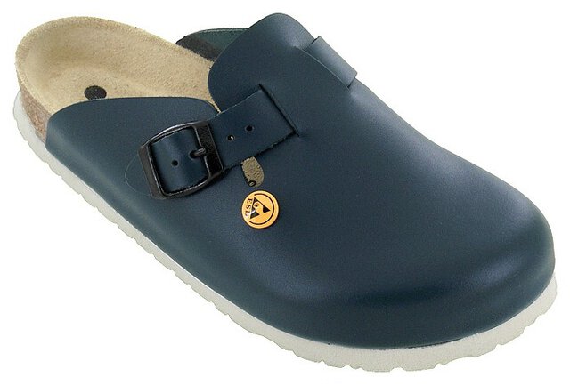 Sabots ESD cuir vachette pleine fleur, bleu/blanc, 42