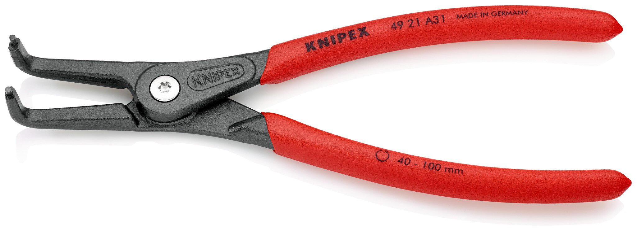 Precision circlip pliers for outer rings on shafts covered with anti-slip plastic, angled at 90°, grey, atramented 210 mm (SB card/blister) #zoom-1