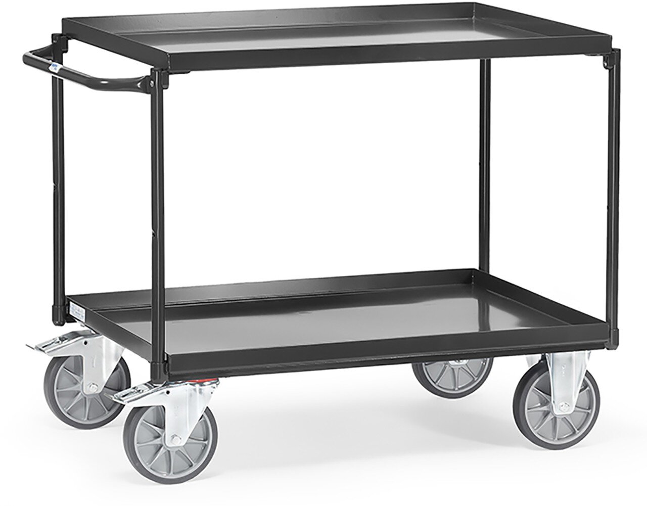 Tischwagen mit Wannen "GREY EDITION", mit 2 Böden aus Blechwannen, Griff waagerecht, 850x500mm #zoom-1
