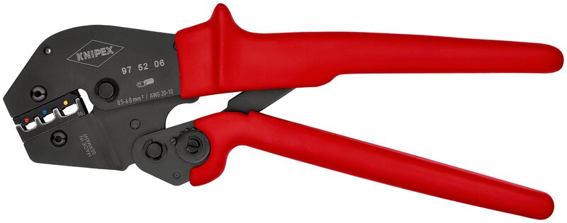 Crimpzange, auch für Zweihandbedienung, brüniert, für isolierte Kabelschuhe + Steckverbinder + Stoßverbinder, 250 mm, SB Verpackung #1