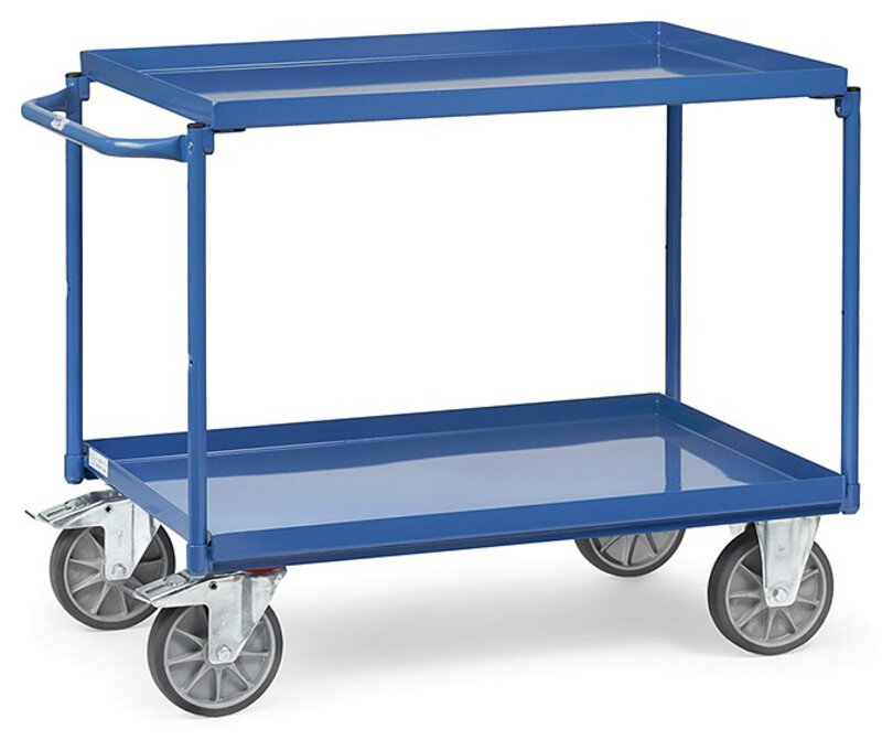 Tischwagen mit Wannen, mit 2 Böden aus Blechwannen, Griff waagerecht, 1000x700mm