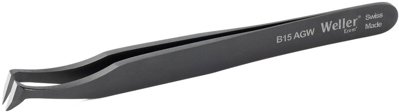 Brucelles coupante avec tête coudée étroite. Pour fils tendres jusqu’au Ø 0,25 mm. De couleur noire. #1