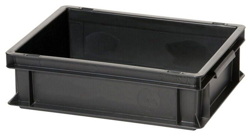 ESD storage container, conductive, black, 400 x 300 x 320 mm