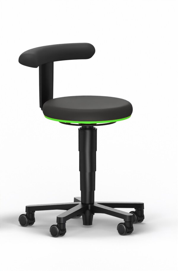 Tabouret Allround 2, avec roulettes, similicuir Magic noir, anneau de couleur vert #zoom-1