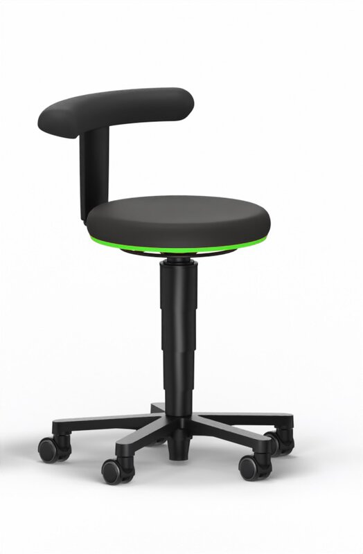 Tabouret Allround 2, avec roulettes, similicuir Magic noir, anneau de couleur vert