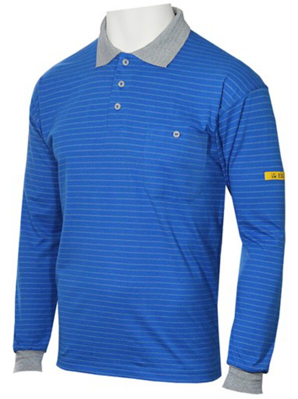 Koszulka polo ESD CONDUCTEX, męska, niebieska/szara, kieszeń na piersi, XS