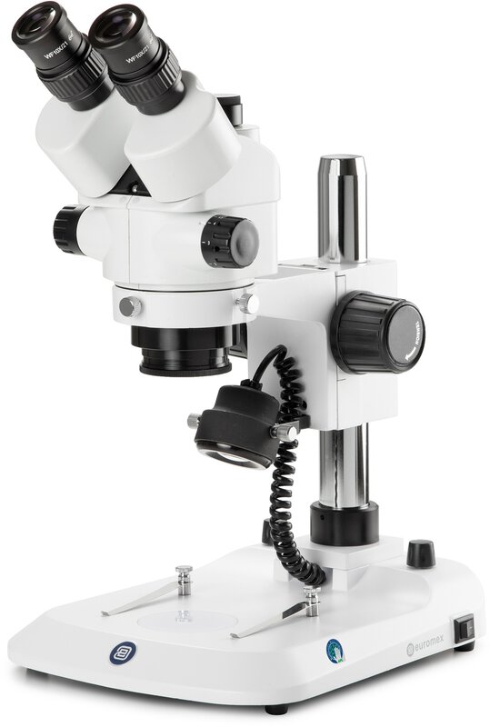Stereomikroskop StereoBlue EVO 1703-P, trinokular, 0,5x - 5,5x Zoom, Säulenstativ, LED-Beleuchtung