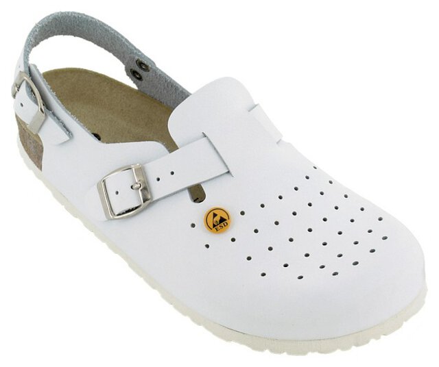 Sabots ESD cuir vachette pleine fleur/perforation, blanc, 42