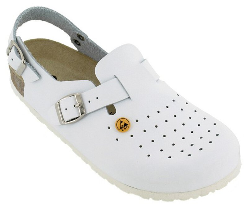 Sabots ESD cuir vachette pleine fleur/perforation, blanc, 42