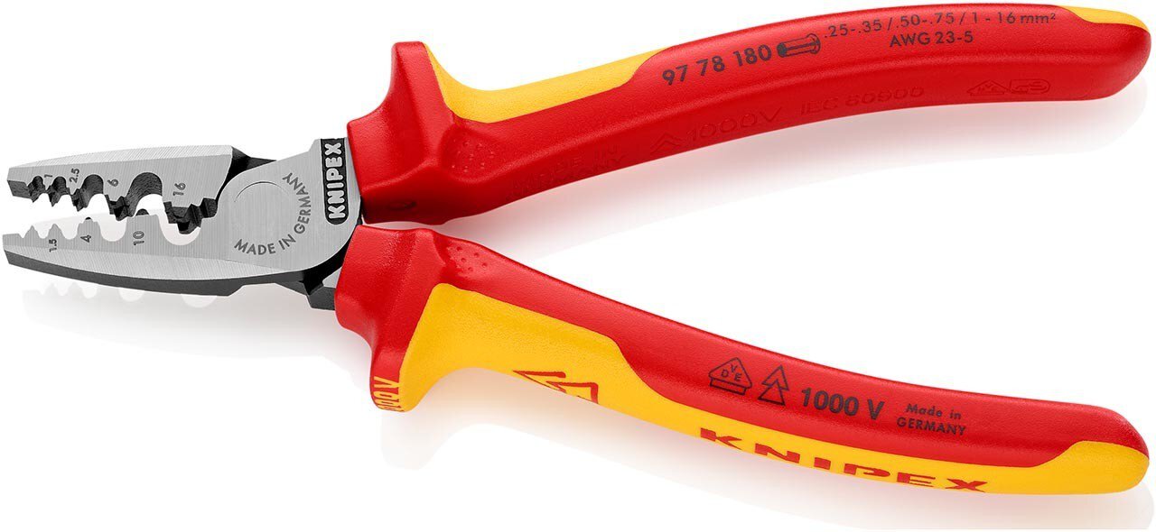Crimpzange für Aderendhülsen, isoliert, VDE geprüft, 0,25 - 16,0 mm², 180 mm, SB Verpackung #zoom-2