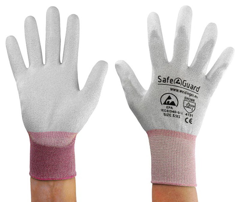 Guanto ESD, grigio/bacche, palmi rivestiti, nylon/carbonio, XS