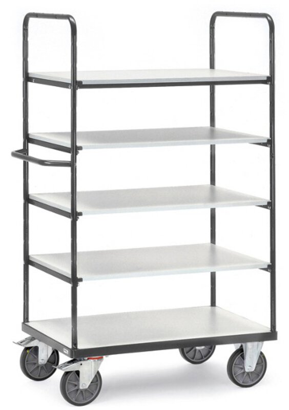 ESD shelf trolley, 5 shelves, 1800 mm height, 600 kg, 1000 x 700 mm