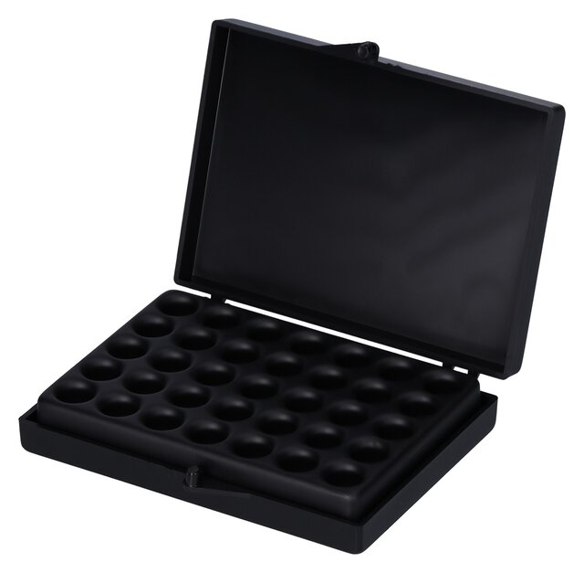 ESD SMD Scharnierdose V5-27 inkl. Einlage, 35 Fächer á 7 x 6 mm, 77 x 55 x 12 mm