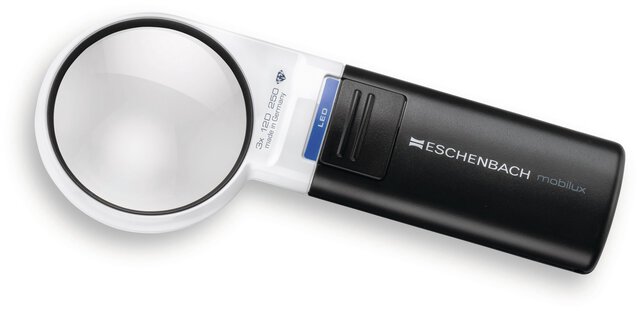 Taschenleuchtlupe mobilux® LED, asphär. 3x, 12 dpt., D=60 mm
