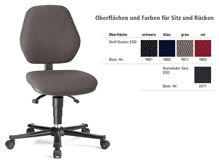 ESD Chair BASIC 2 Plus with castors, imitation leather Skai black, backrest 430 mm #zoom-1