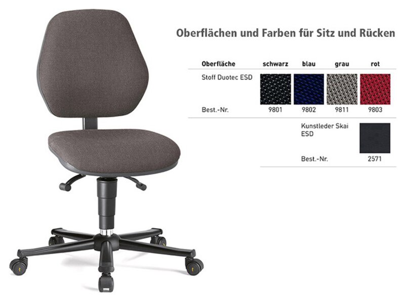 ESD Chair BASIC 2 Plus with castors, imitation leather Skai black, backrest 430 mm