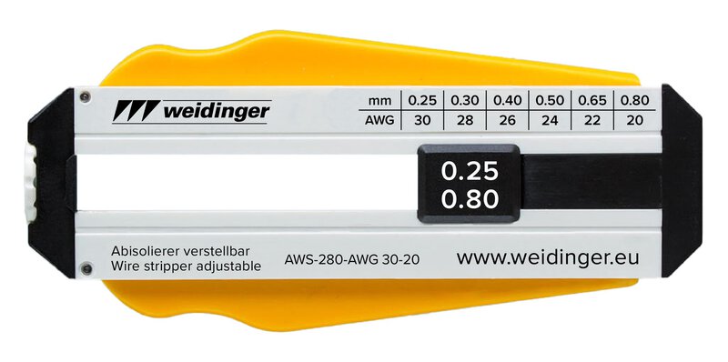 Abisolierer für AWG 30-20, verstellbar, für PVC- und PTFE-Drähte, Ø 0,25 - 0,8 mm