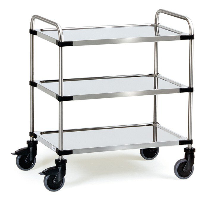 Roestvrij stalen trolley, max. belasting 150kg, met buisvormige duwbeugel, 630x400mm. #zoom-1