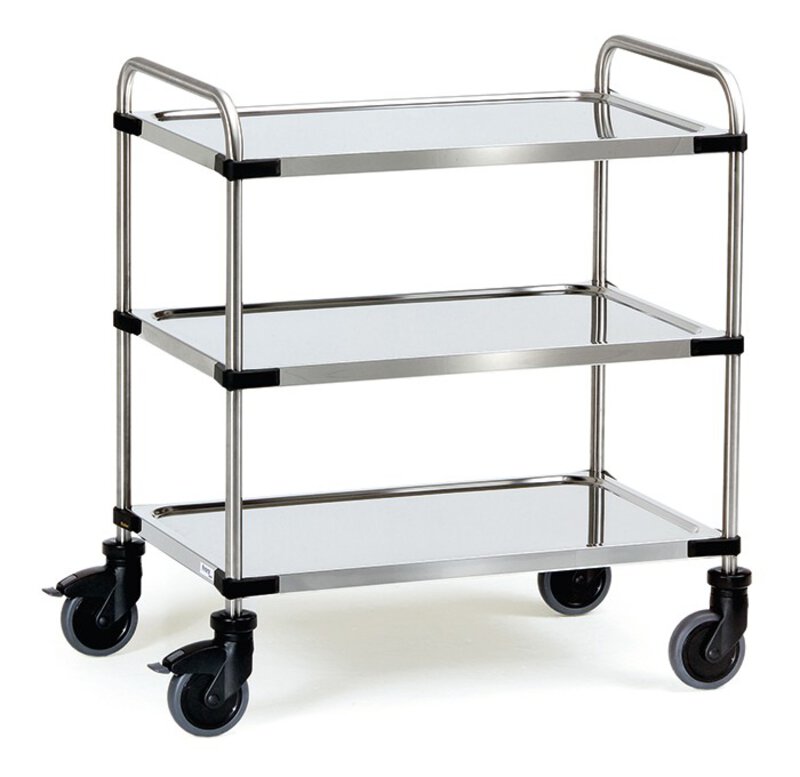 Roestvrij stalen trolley, max. belasting 150kg, met buisvormige duwbeugel, 630x400mm.