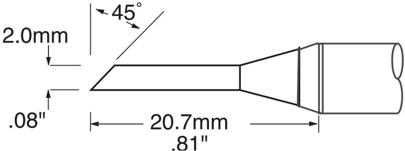 Soldering tip SxV series, hoof-shaped, long 45°, 2 x 20.7 mm