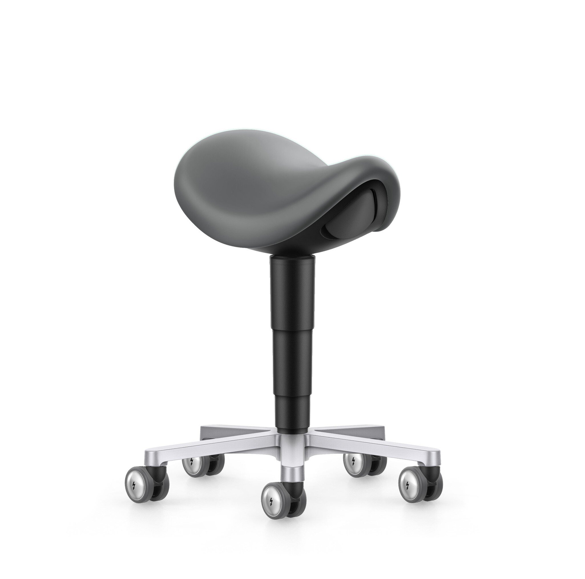 Taboret siodłowy do pomieszczeń czystych, z kółkami, imitacja skóry Magic szary #zoom-1