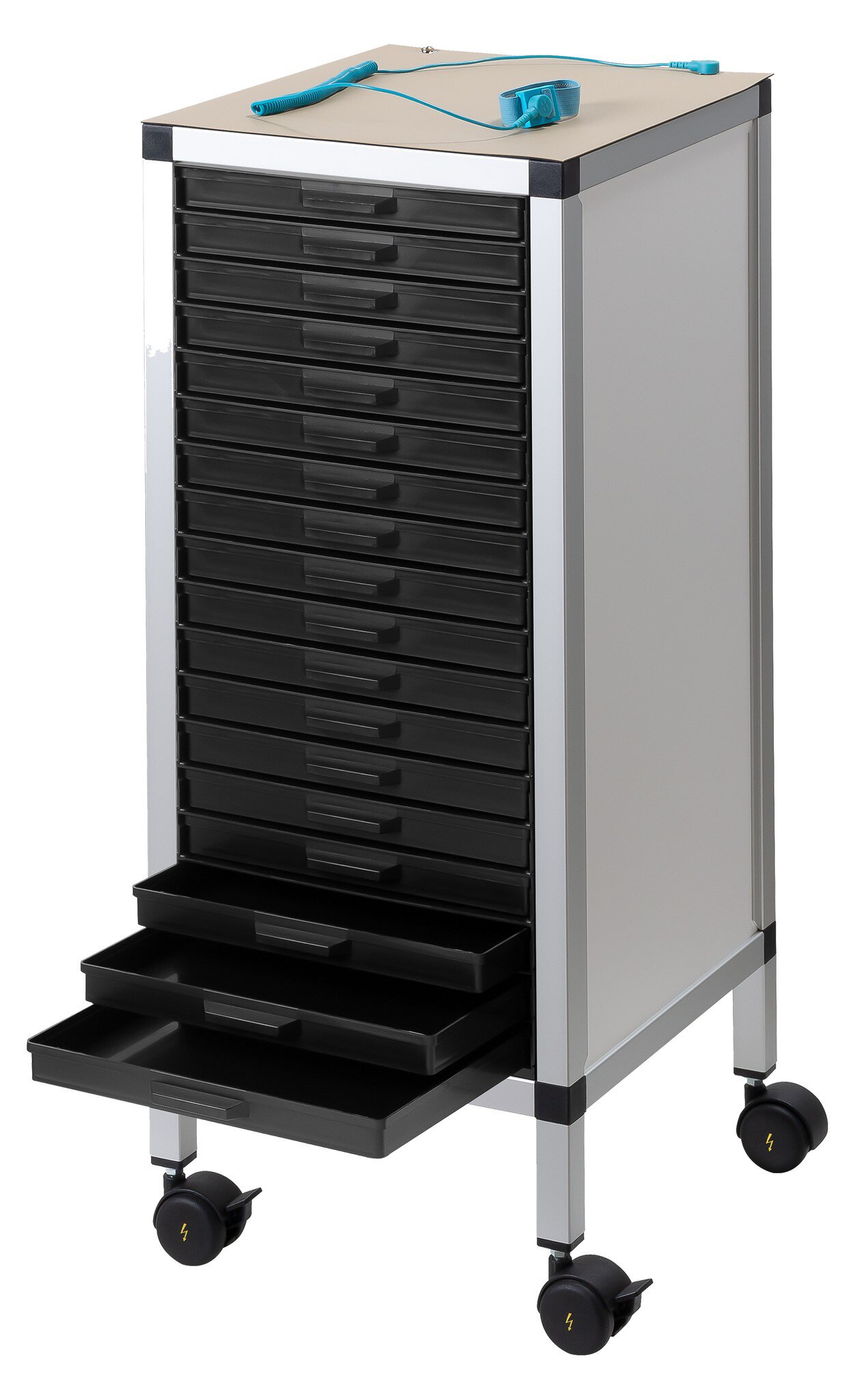 Rollboy Single 340/22 ESD, 18 drawers, with work mat, black, 318 x 365 x 806 mm #zoom-1