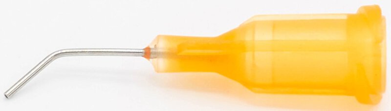 Dosiernadel 0,5", 45° gewinkelt, Gauge 23, orange, abgewinkelt