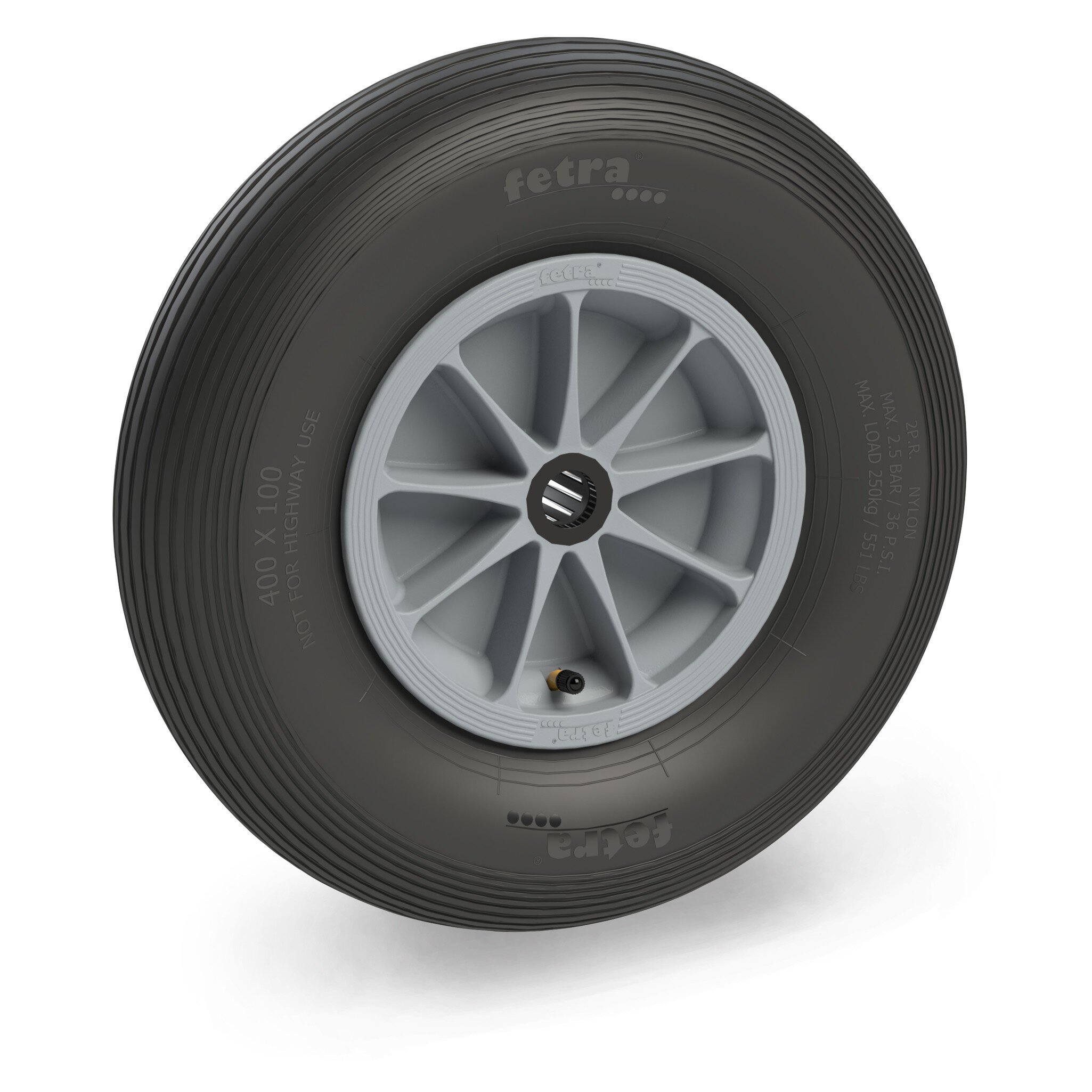 Pneumatic wheel 400x100 mm, 2PR groove, roller bearing, gray #zoom-1