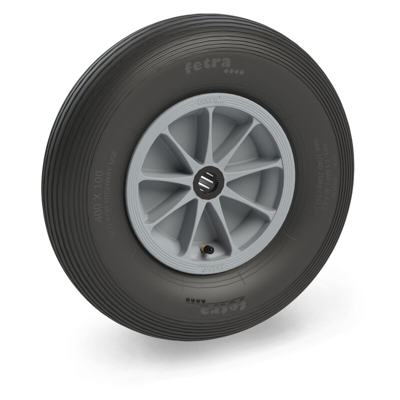 Pneumatic wheel 400x100 mm, 2PR groove, roller bearing, gray