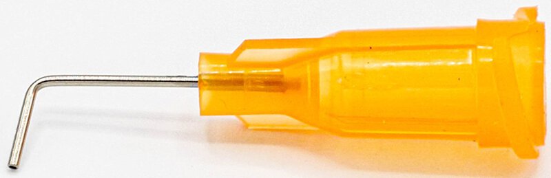 Dosiernadel 0,5", 90° gewinkelt, Gauge 23, orange, abgewinkelt