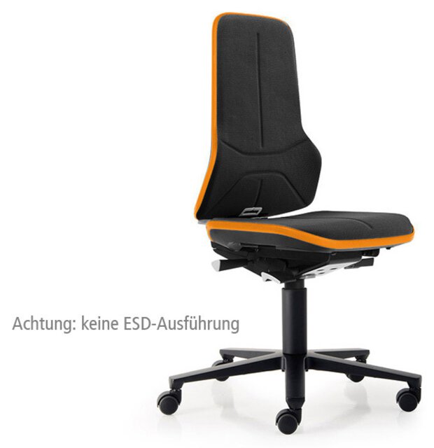 Chaise de travail Neon 2 à roulettes, bande flexible orange - Mécanisme synchrone - Rembourrage Supertec noir