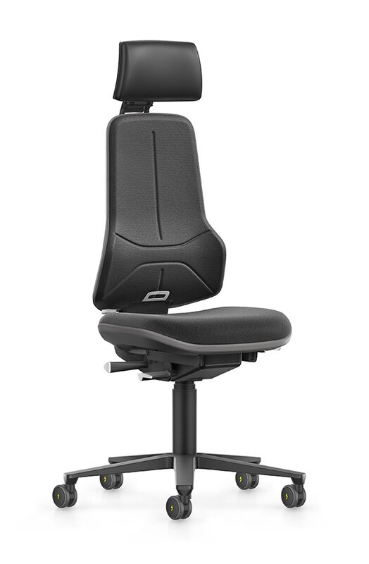 ESD NEON XXL, Schwerlast-Arbeitsstuhl, mit verstellbarer Kopfstütze, Supertec schwarz, Flexband grau