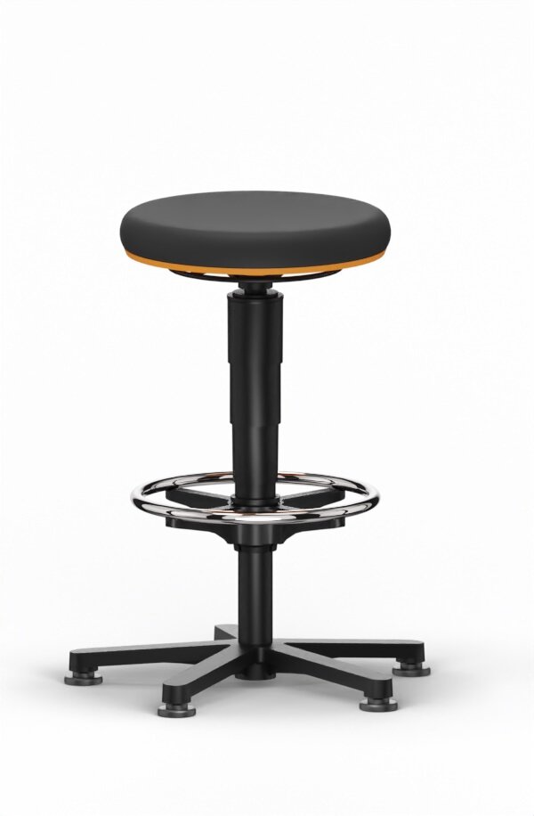 Allround stool 3, with glides and foot ring, integral foam black, color ring orange #zoom-1