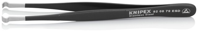 ESD Positionierpinzette, geriffelt, Edelstahl, 122 mm