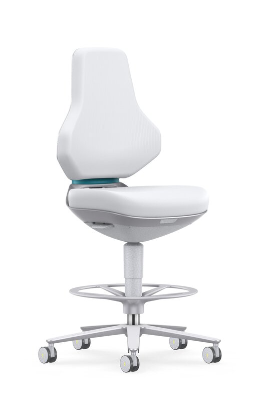 Salle blanche ESD TEXON 4 siège de travail pivotant, avec roulettes d'assise et repose-pieds, Skintec blanc #1