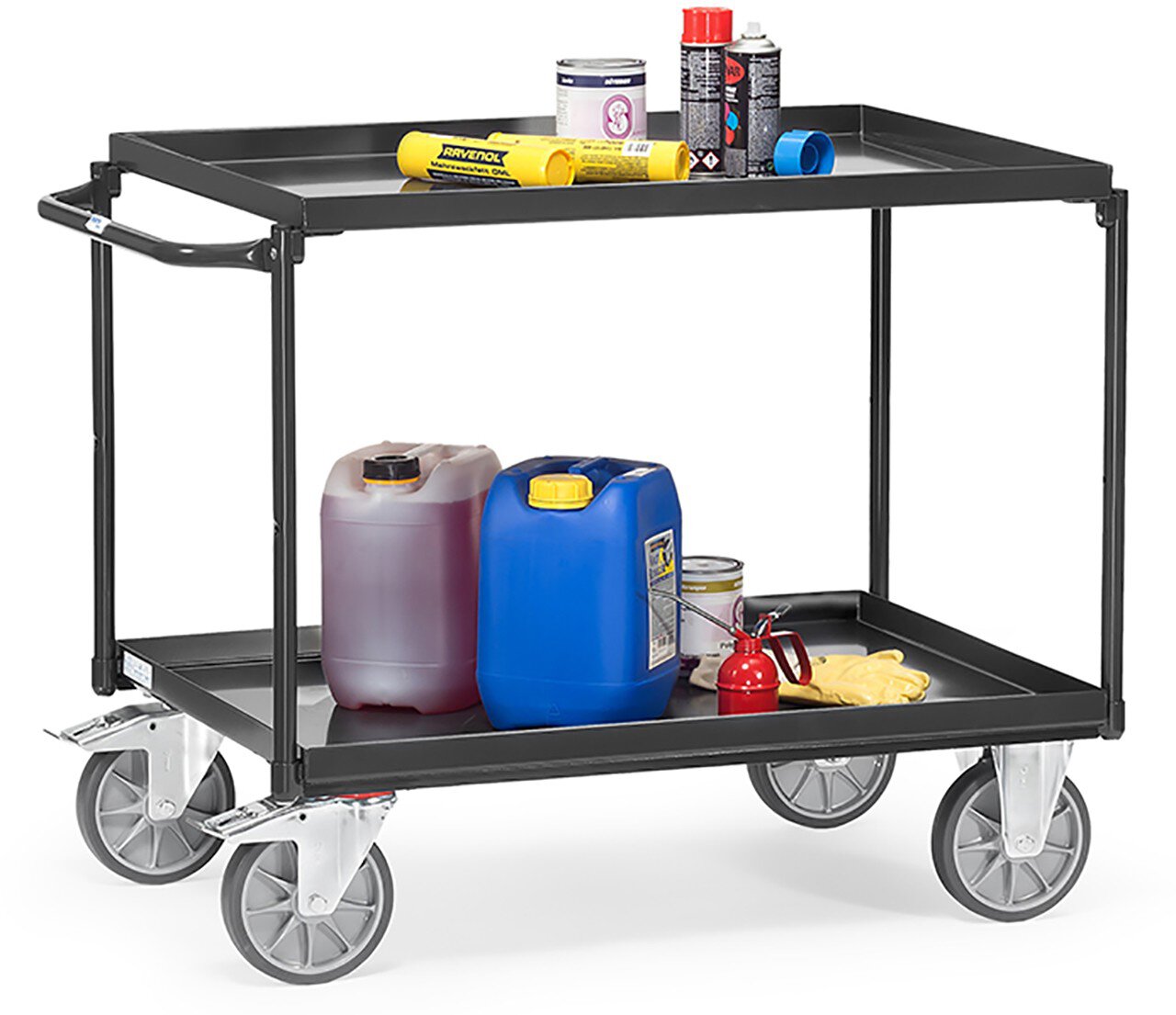 Tischwagen mit Wannen "GREY EDITION", mit 2 Böden aus Blechwannen, Griff waagerecht, 850x500mm #zoom-2