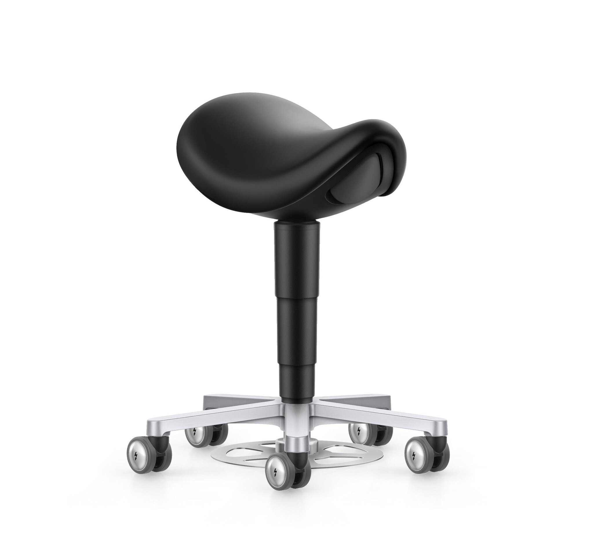 Cleanroom saddle stool, with castors, foot release, imitation leather Magic black #zoom-1