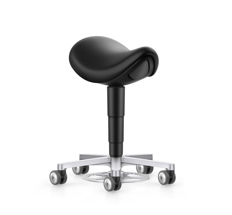 Cleanroom saddle stool, with castors, foot release, imitation leather Magic black #1