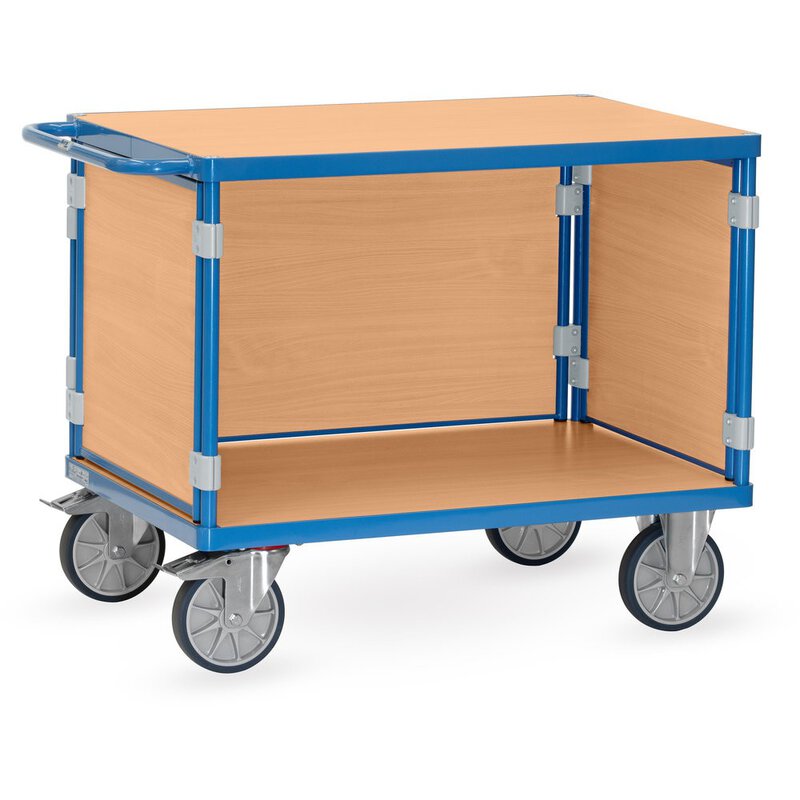 Chariot à plateaux, avec 3 parois, surface de chargement 600 x 600 mm