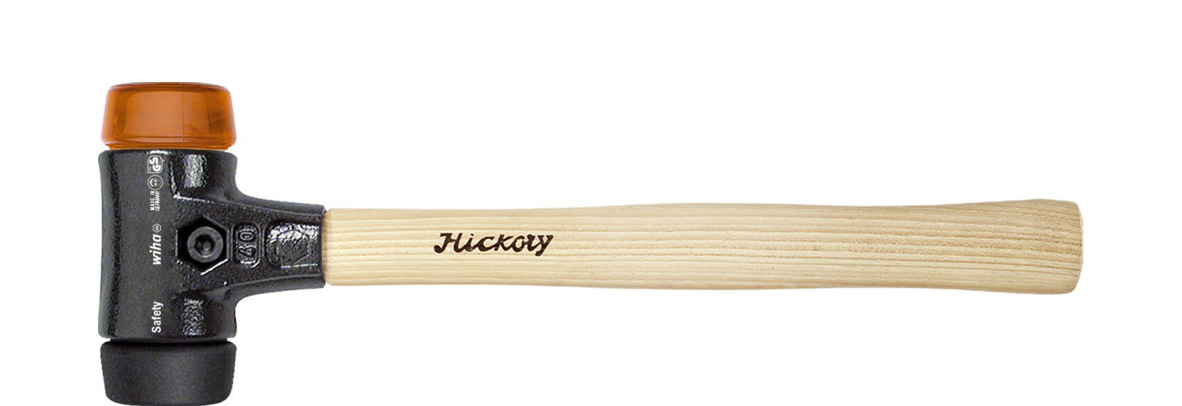 Soft Face Hammer Safety medium soft/ hard with hickory wood handle, round striking head 40, 325mm (26612). #zoom-1