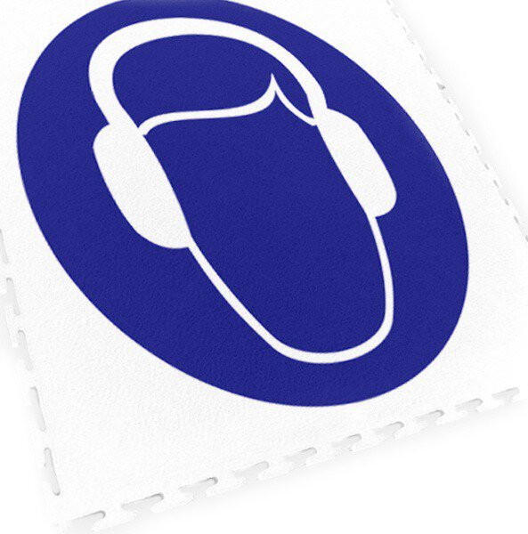 Płytka do oznakowania podłogi z logo Ochrona słuchu, niebieski, 500x500 mm #zoom-1