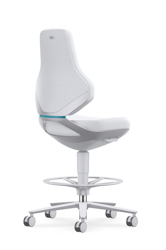 Salle blanche ESD TEXON 4 siège de travail pivotant, avec roulettes d'assise et repose-pieds, Skintec blanc #3