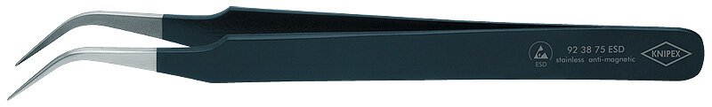 ESD precision tweezers, sickle-shaped, 120 mm