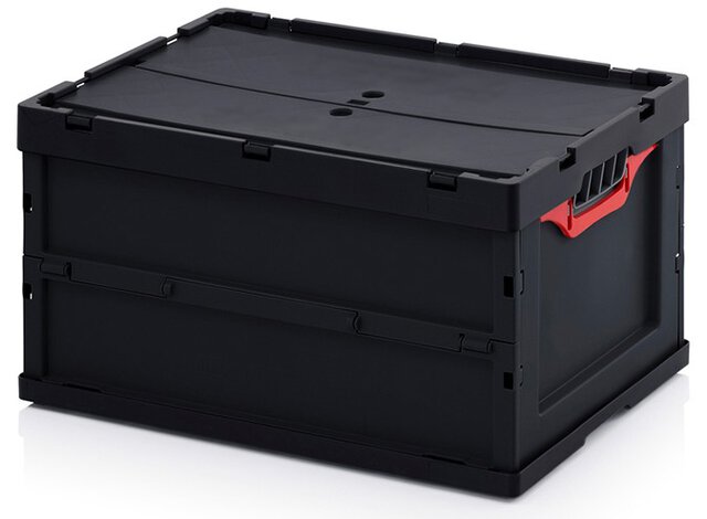 ESD Faltbox mit Deckel, schwarz, 600 x 400 x 320 mm